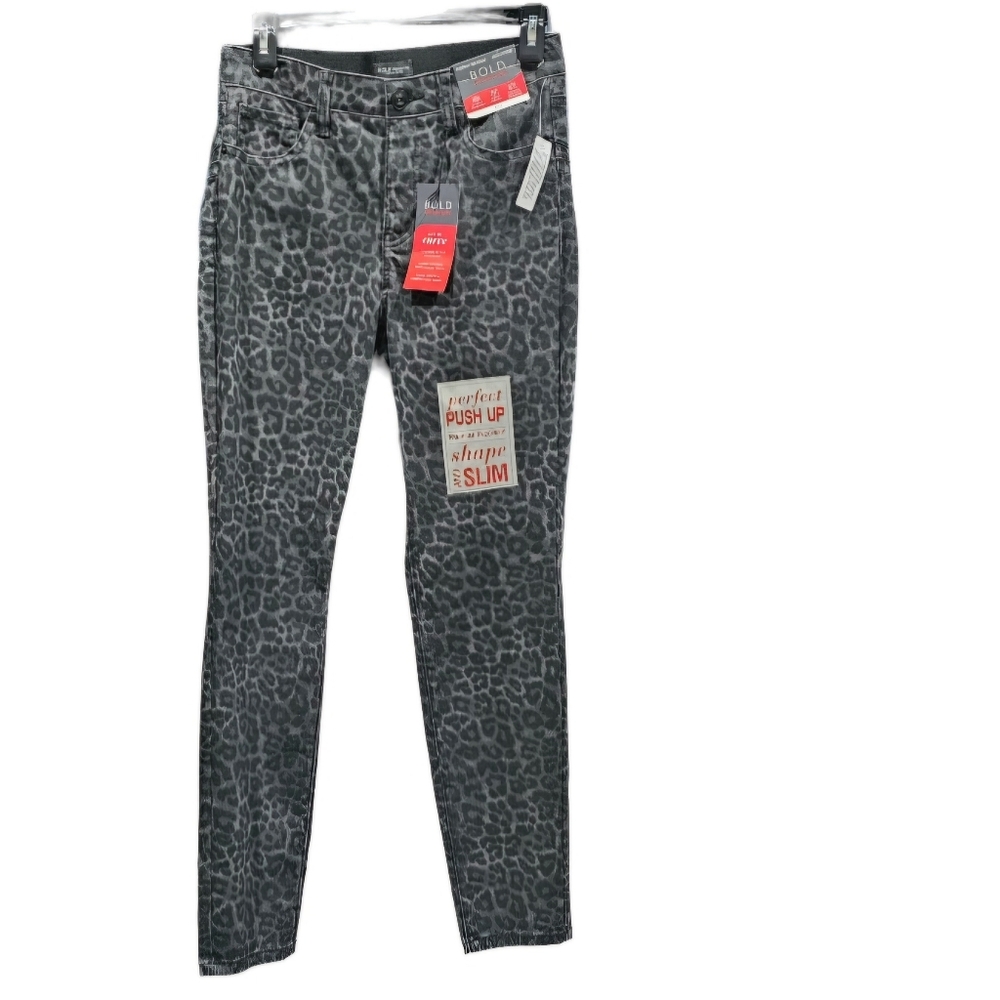Leopard Print Jeans Curvy Skinny Push Up SHAPE & SLIM Black Gray Grey